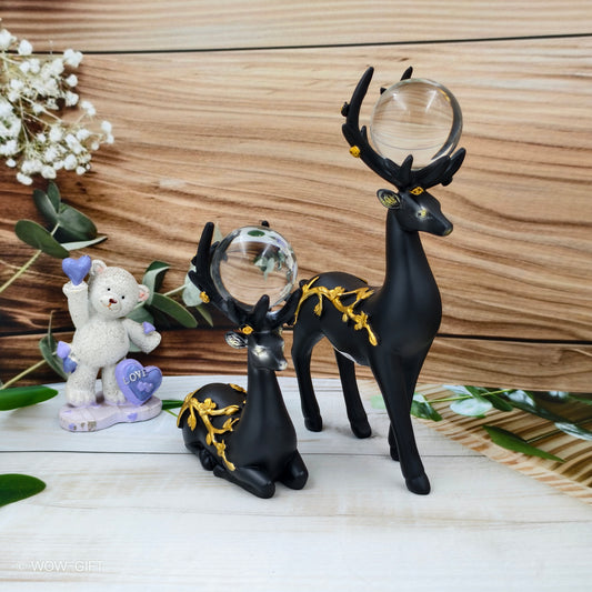 Black Deers With Crystal Ball Statues